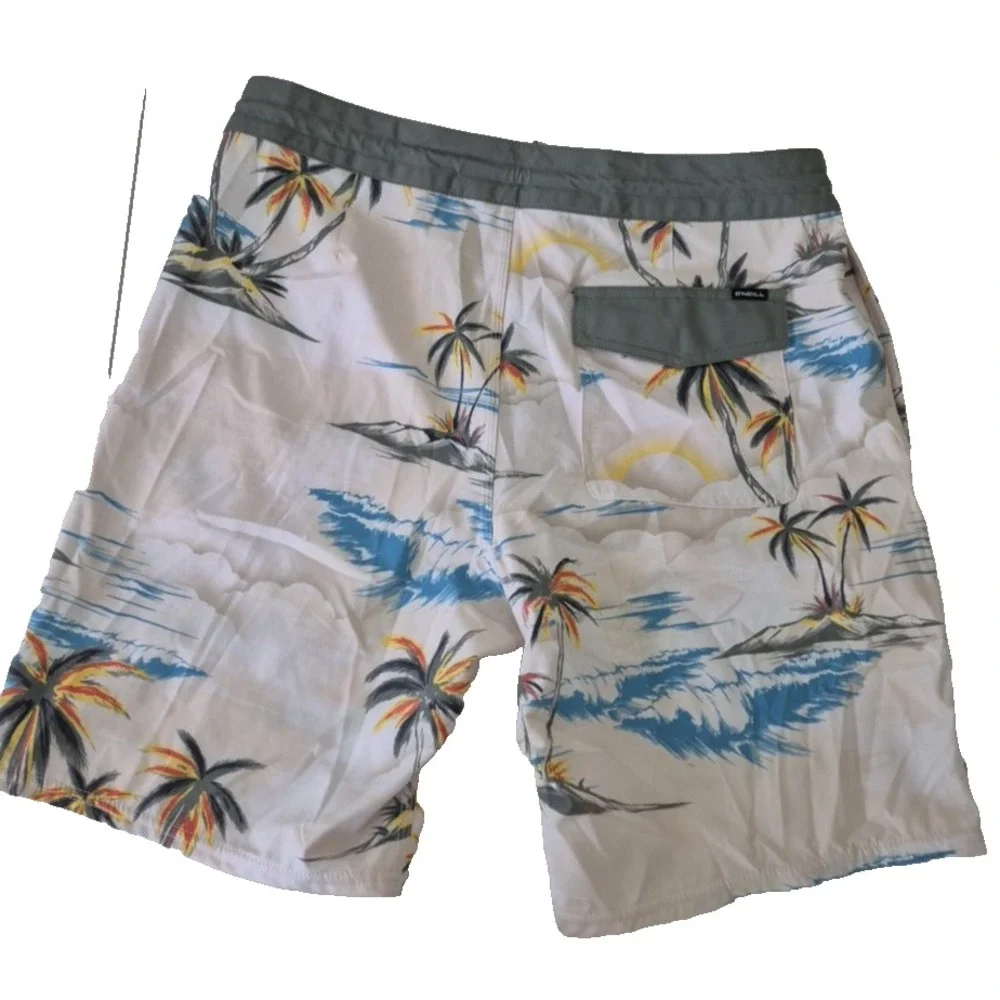 Oneill SwimTrunks Mens 32 Palm Tree AOP Cruzers Above the Knee 19 Boardshort NEW